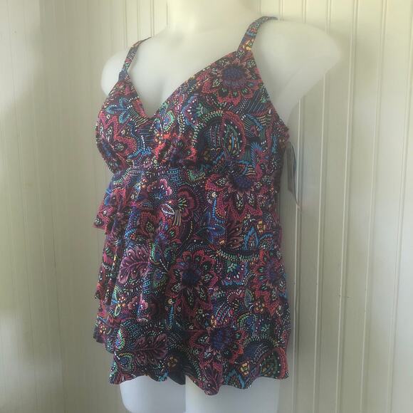 SWIM SOLUTIONS Retail $99 Floral Tiered Tummy Control Tankini One Piece Size 18 - Picture 3 of 6